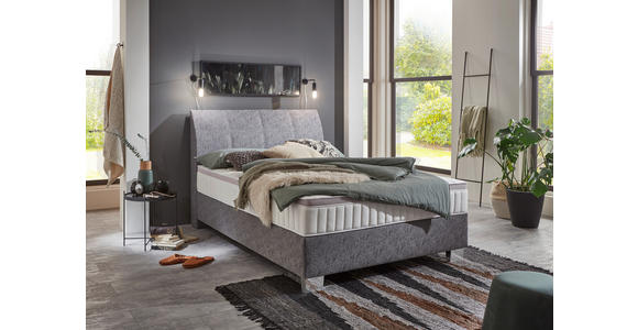 BOXSPRINGBETT 140/200 cm  in Platinfarben  - Platinfarben/Chromfarben, KONVENTIONELL, Kunststoff/Textil (140/200cm) - Hom`in