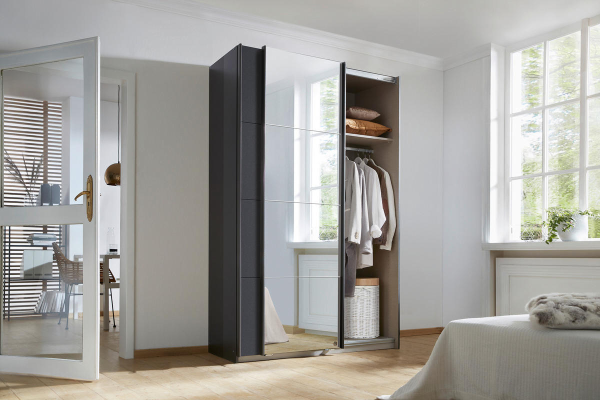SCHWEBETÜRENSCHRANK in Silberfarben, Graphitfarben  - Silberfarben/Alufarben, Modern, Holzwerkstoff/Metall (136/197/61cm) - Rauch Möbel