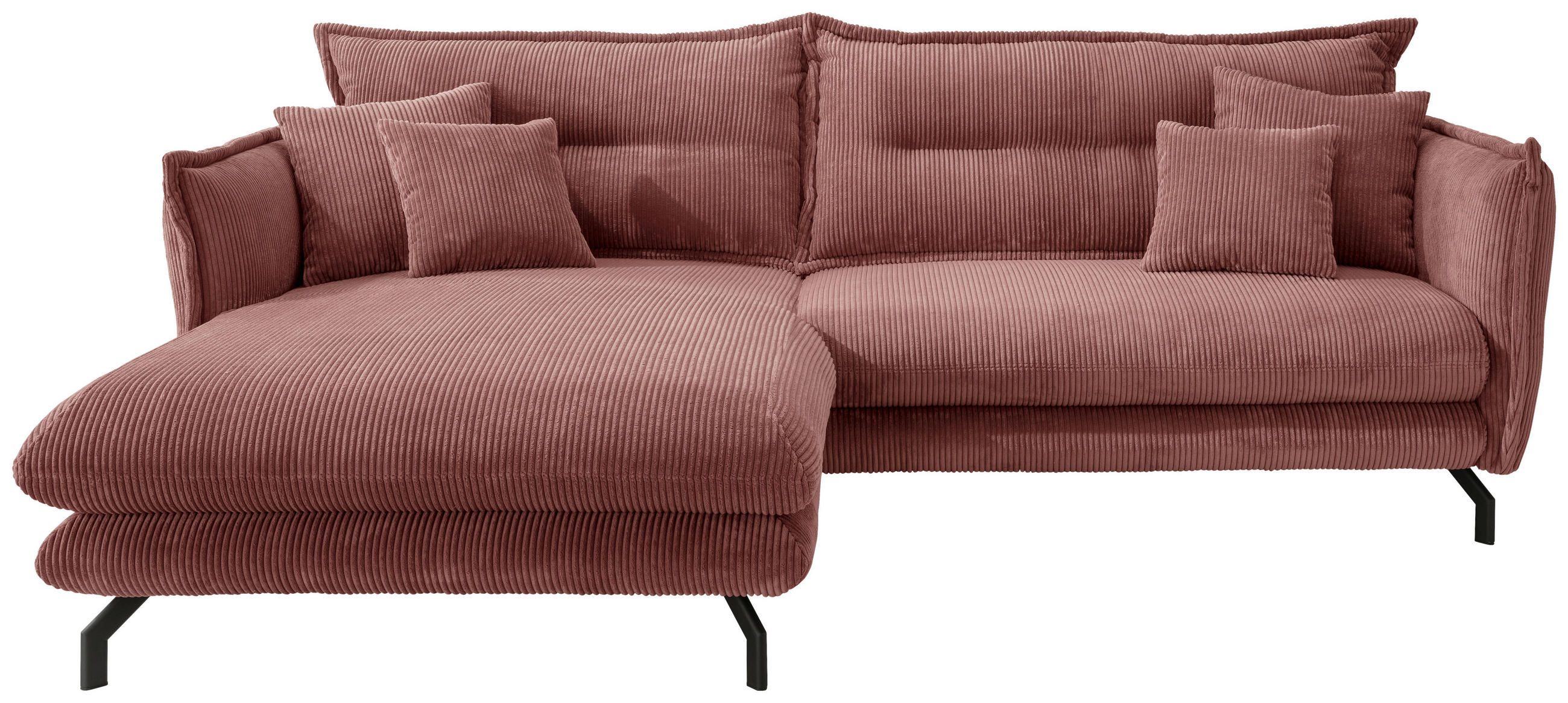 ECKSOFA Koralle Cord  - Koralle/Schwarz, MODERN, Textil/Metall (180/255cm) - Livetastic