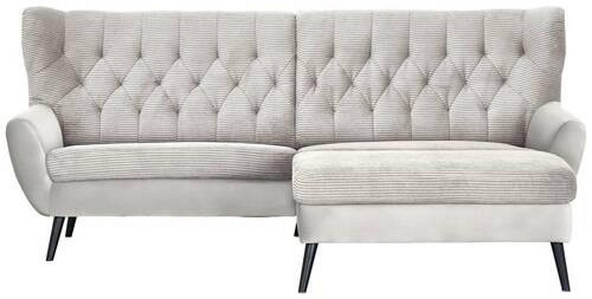 ECKSOFA in Cord Creme  - Creme/Schwarz, Design, Holz/Textil (237/165cm) - Stylife