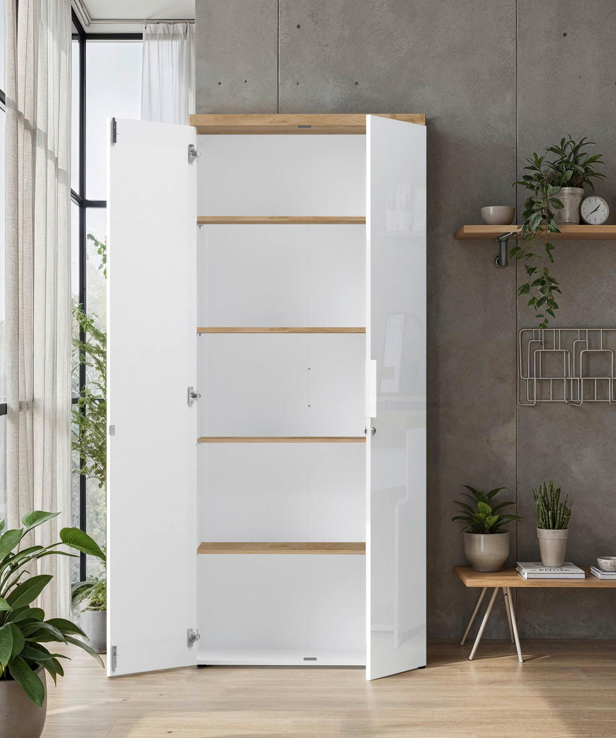 KLÄDSKÅP i ekfärgad, vit högglans  - vit/vit högglans, Modern, metall/trämaterial (81/193/34cm) - Best Price