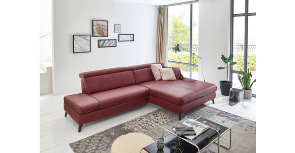 ECKSOFA Bordeaux Echtleder  - Bordeaux/Schwarz, Design, Leder/Metall (316/184cm) - Cantus
