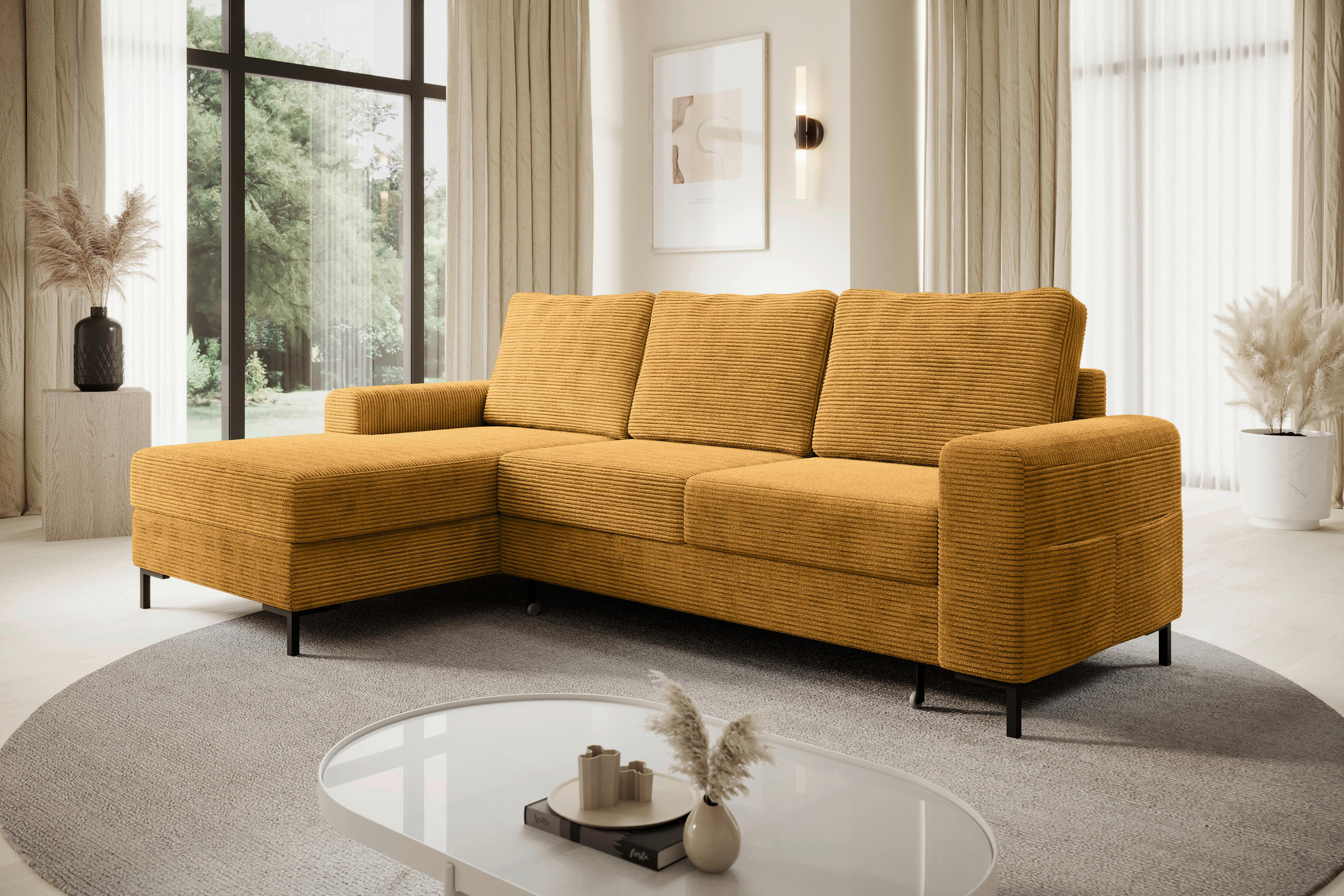 ECKSOFA Currygelb Cord  - Currygelb/Schwarz, KONVENTIONELL, Textil/Metall (150/240cm) - Carryhome