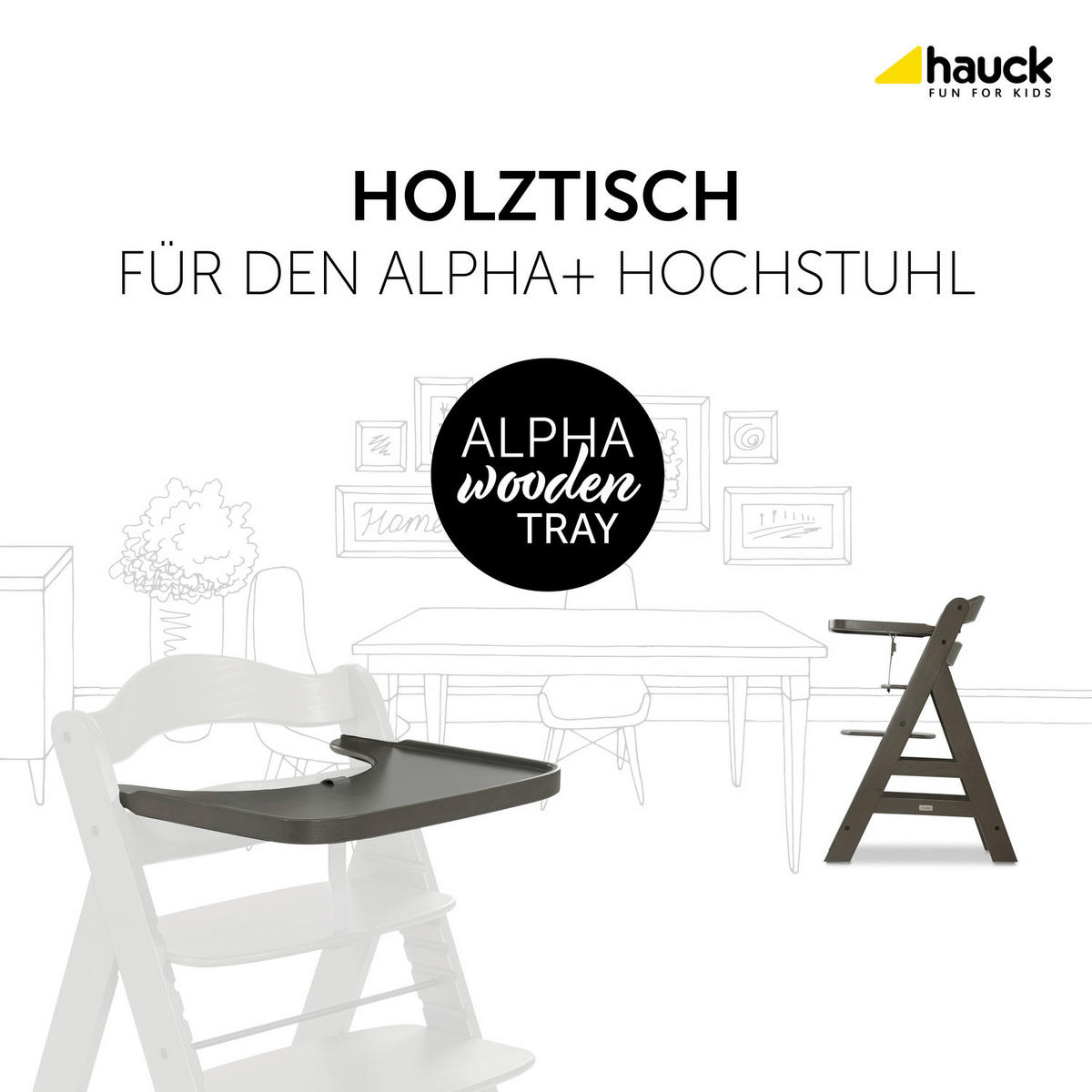 ESS- UND SPIELBRETT ALPHA WOODEN TRAY  - Dunkelbraun, Basics, Holz (38,5/46/3cm) - Hauck