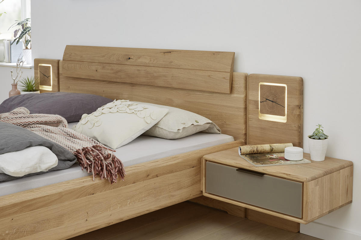 SCHLAFZIMMER Grau, Eichefarben  - Eichefarben/Grau, Design, Glas/Holz (180/200cm) - Valnatura
