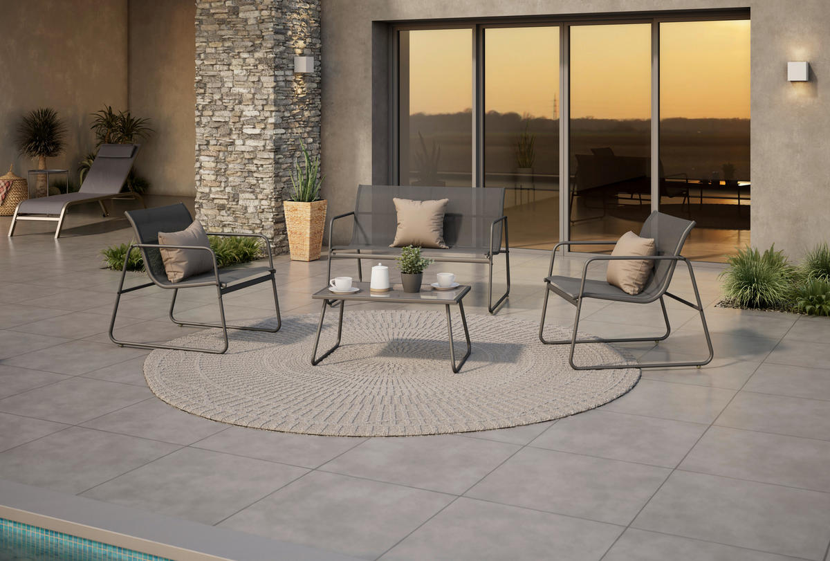 LOUNGEGARNITUR Eisen  - Grau, MODERN, Glas/Textil - Ambia Garden