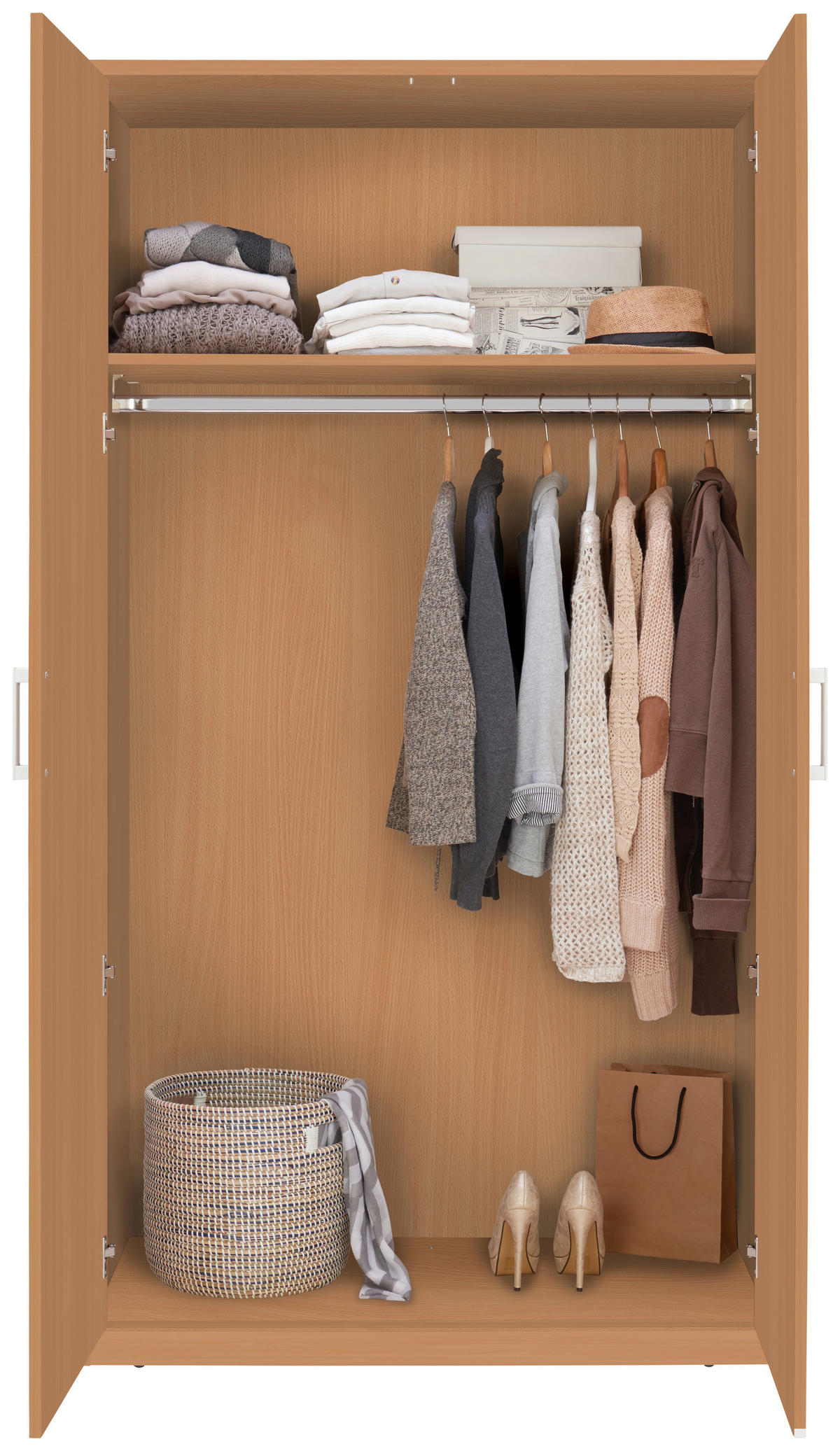 KLEIDERSCHRANK 106/194/54 cm 2-türig Buchefarben  - Silberfarben/Buchefarben, Basics, Holzwerkstoff/Kunststoff (106/194/54cm) - Xora