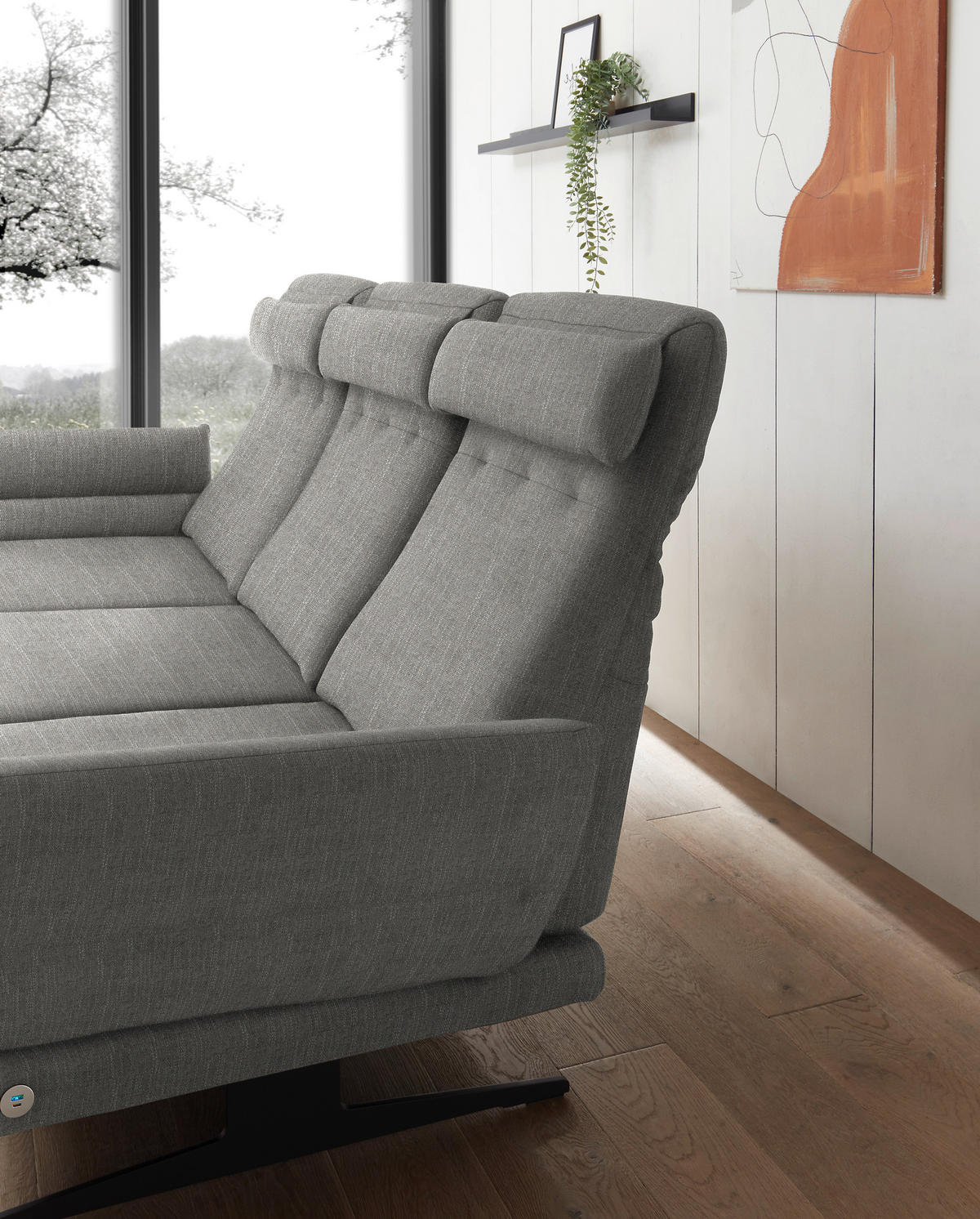 ECKSOFA in Flachgewebe Hellgrau  176-217/279-327 cm  - Hellgrau/Schwarz, Design, Textil/Metall (176-217/279-327cm) - Dieter Knoll