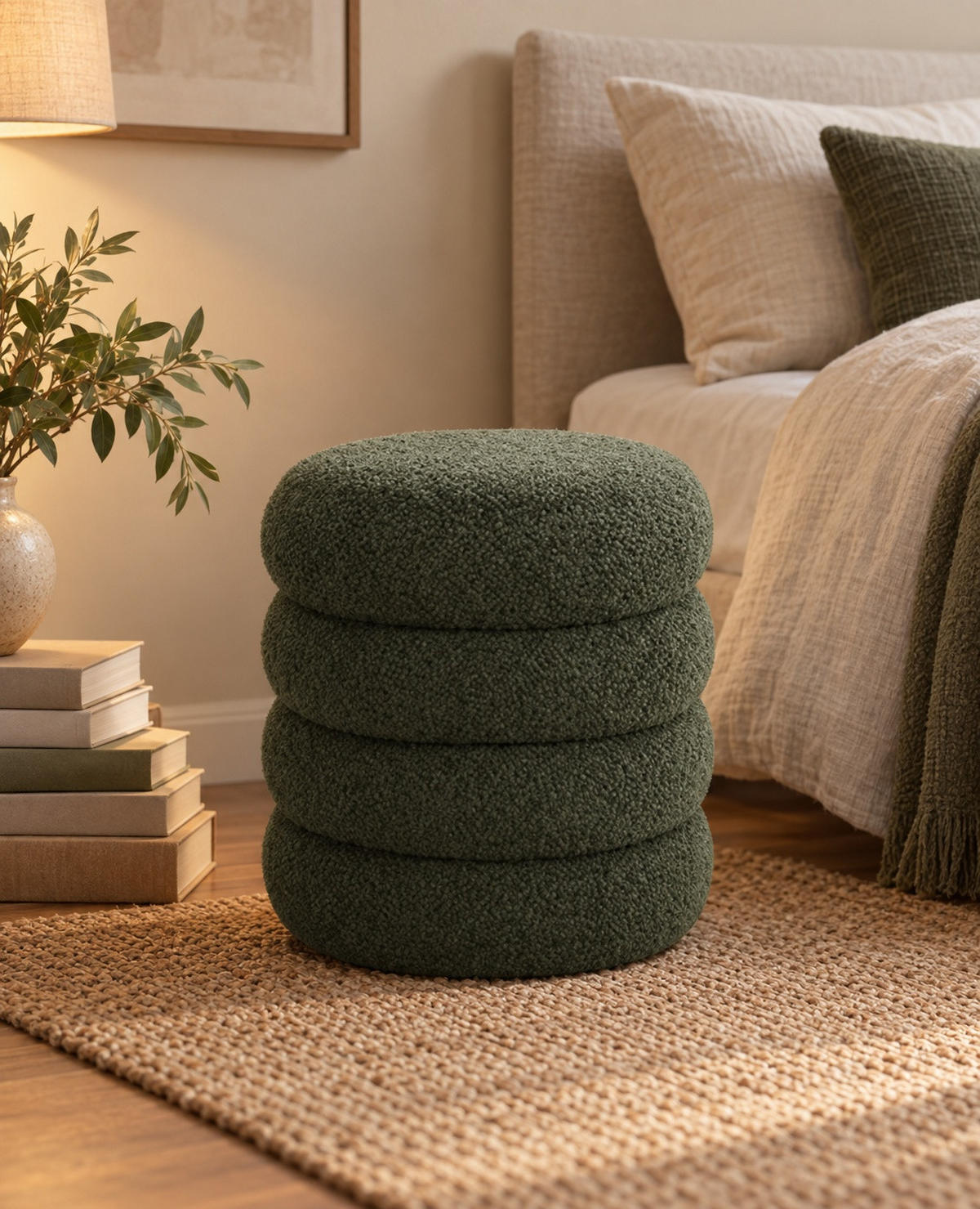 HOCKER Teddystoff Grün  - Schwarz/Grün, Basics, Kunststoff/Textil (42/45/42cm) - Xora