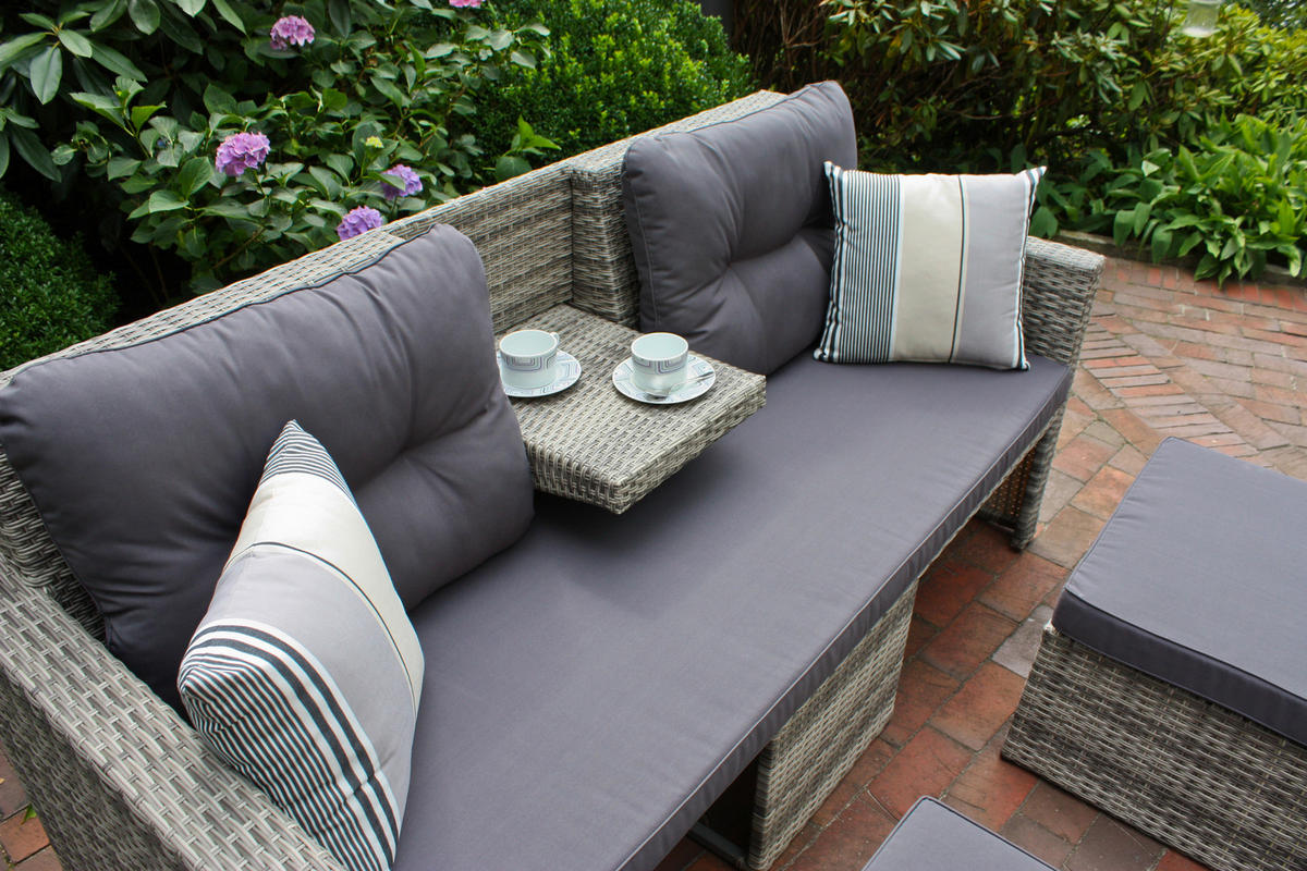 LOUNGEGARNITUR   180/86/75 cm Aluminium  - Hellgrau/Schwarz, Basics, Kunststoff/Textil (180/86/75cm) - Gardenson