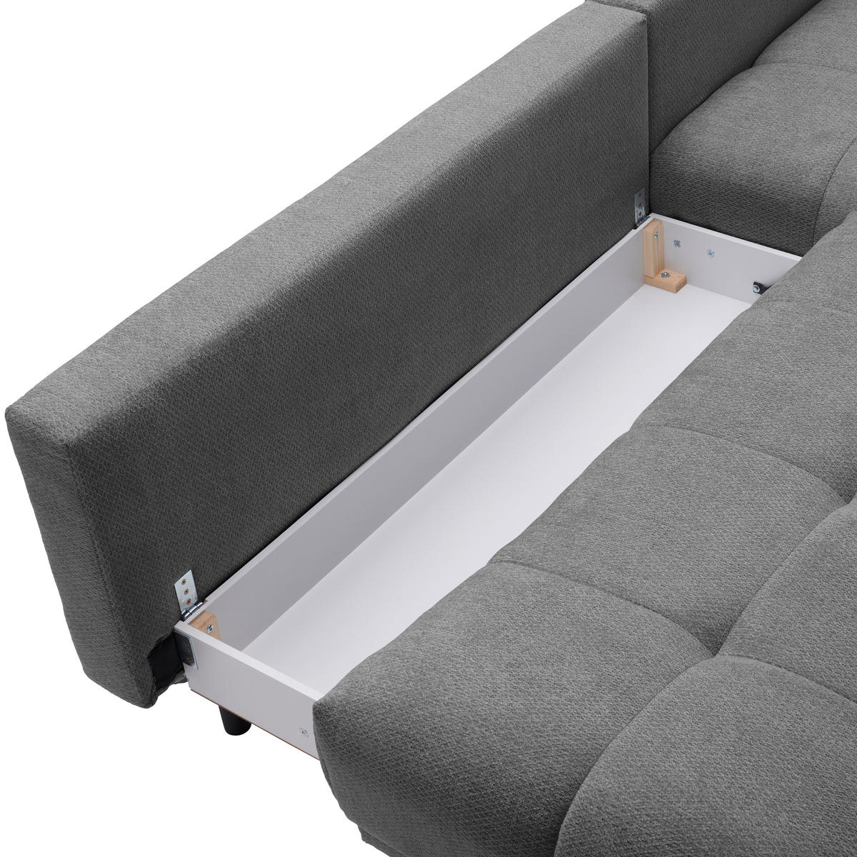ECKSOFA in Chenille Grau, Dunkelgrau  - Dunkelgrau/Schwarz, Modern, Textil/Metall (290/182cm) - Hom`in