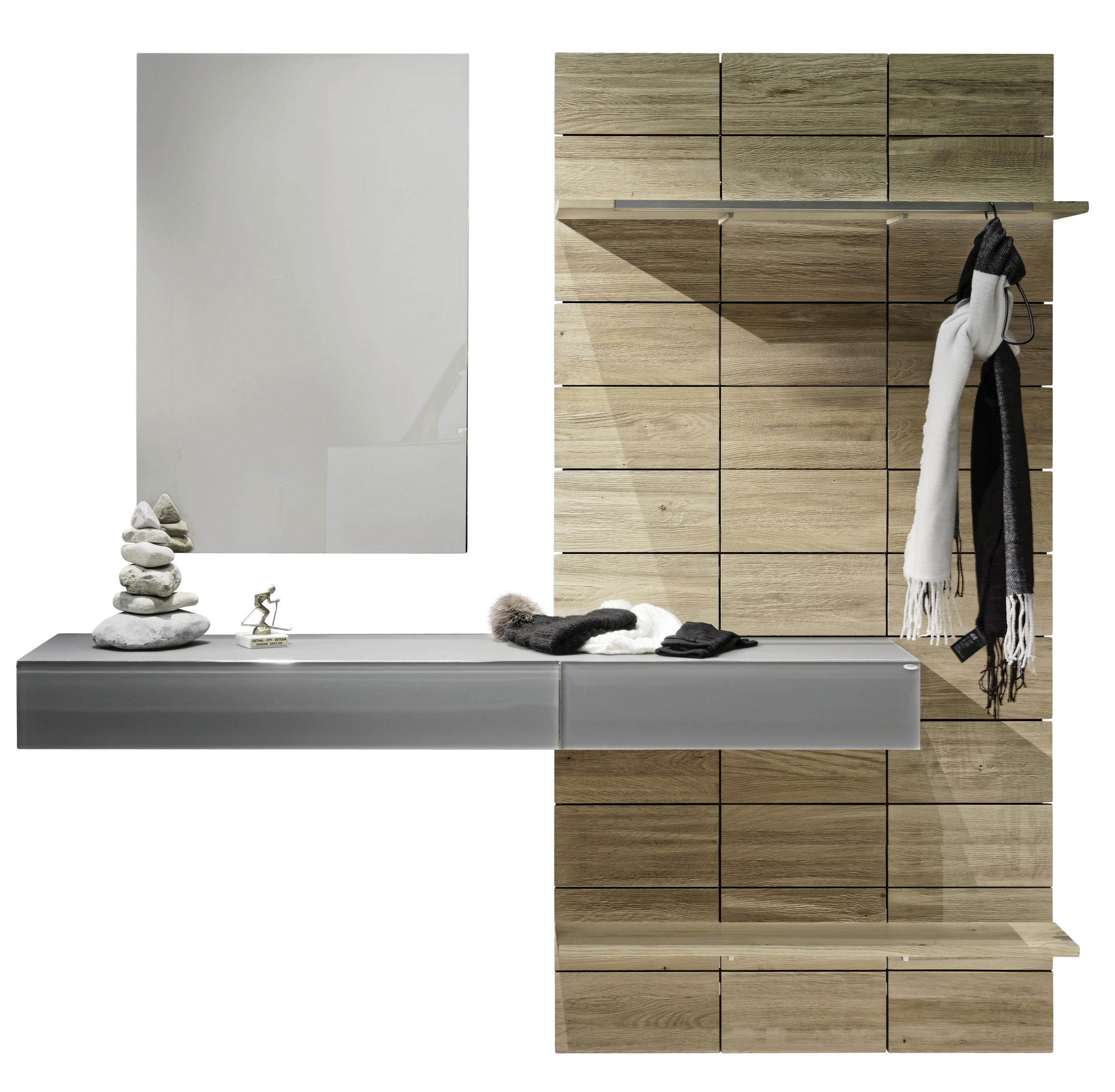 GARDEROBE Grau, Eichefarben - Eichefarben/Grau, Natur, Glas/Holz (192/202/41,5cm) - Voglauer