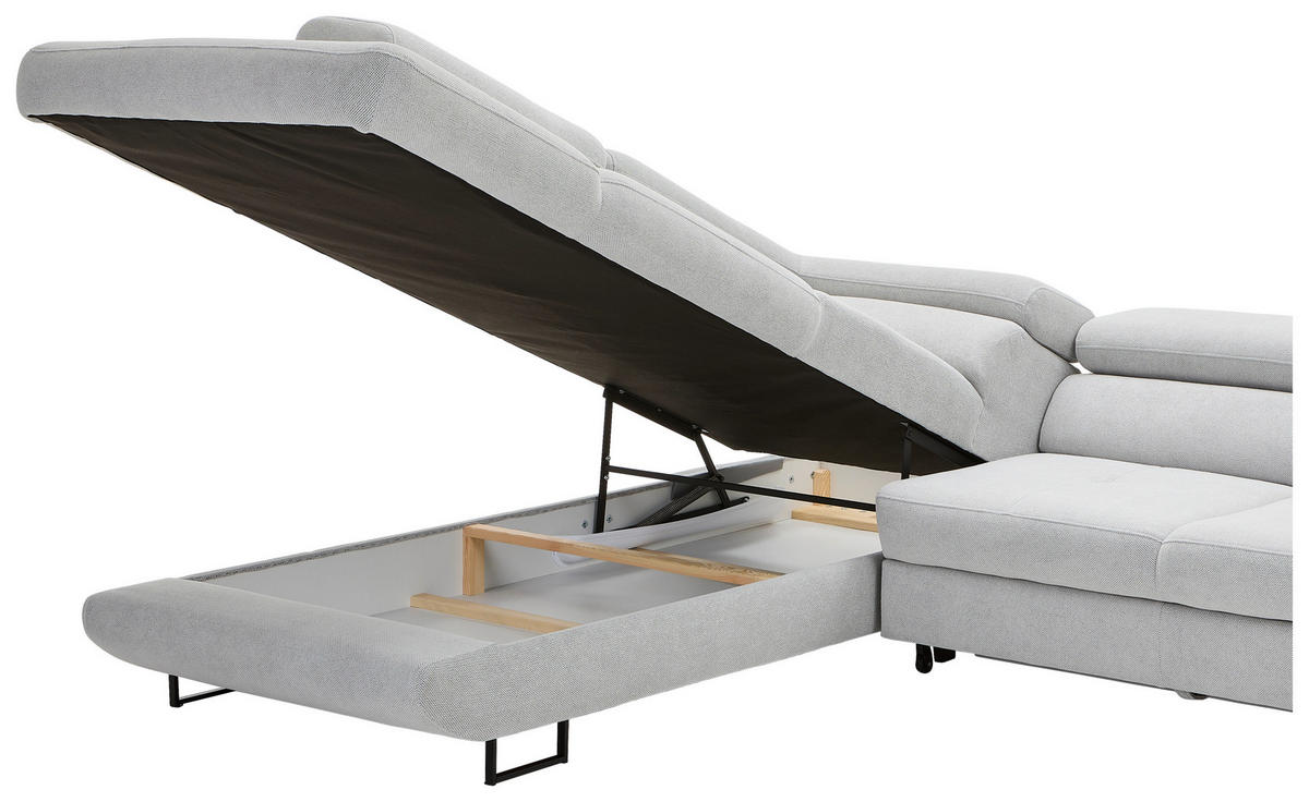 ECKSOFA in Webstoff Hellgrau  - Hellgrau/Schwarz, Design, Textil/Metall (235/280cm) - Hom`in
