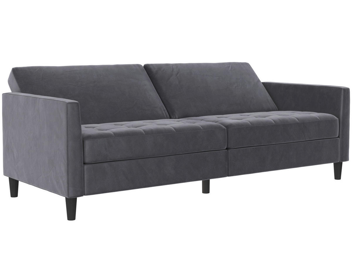 SCHLAFSOFA PALERMO in Velours Dunkelgrau Vintage, Skandinavisch, Modern, Landhaus  - Dunkelgrau/Schwarz, Basics, Kunststoff/Textil (207/86/86cm) - Livetastic
