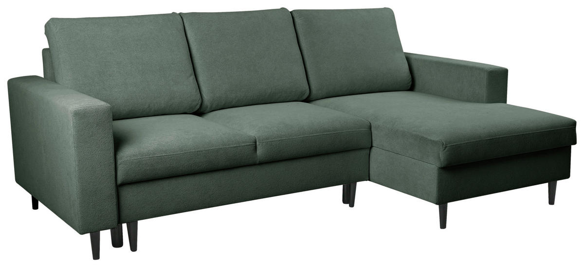 ECKSOFA in Struktur Dunkelgrün  - Dunkelgrün/Schwarz, Modern, Holz/Kunststoff (230/145cm) - MID.YOU