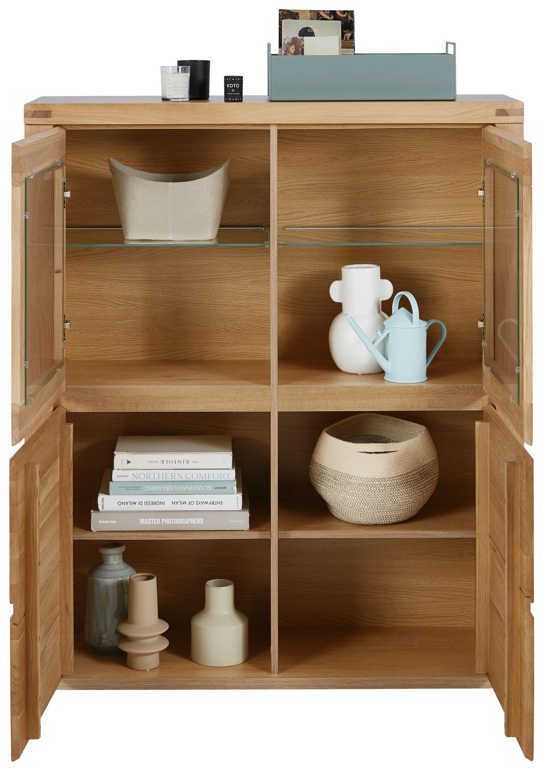 HIGHBOARD Kernbuche 118,4/139,6/37,7 cm - Kernbuche/Grau, Konventionell, Glas/Holz (118,4/139,6/37,7cm) - Voleo