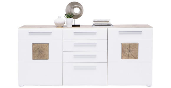 SIDEBOARD Weiß, Eichefarben Einlegeböden  - Chromfarben/Eichefarben, KONVENTIONELL, Holzwerkstoff/Kunststoff (180/82/43cm) - Hom`in