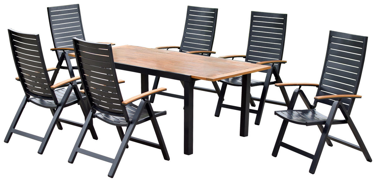 GARTENSET Akazie massiv Aluminium  - Graphitfarben/Naturfarben, MODERN, Holz/Metall - Gardenson