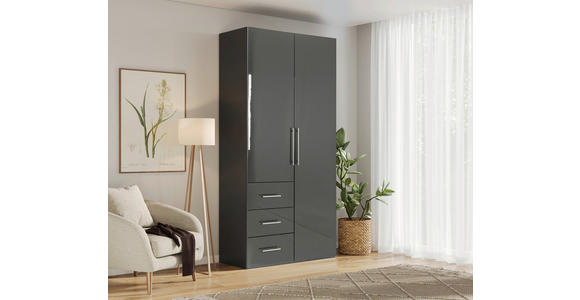 KLEIDERSCHRANK in Anthrazit, Anthrazit Hochglanz - Anthrazit/Anthrazit Hochglanz, KONVENTIONELL, Holzwerkstoff/Metall (98/219/59cm) - Carryhome