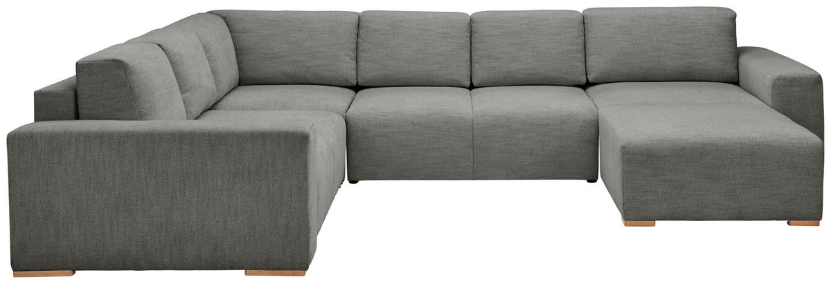 WOHNLANDSCHAFT in Flachgewebe Grau  - Buchefarben/Schwarz, Konventionell, Holz/Kunststoff (283/371/208cm) - Livetastic
