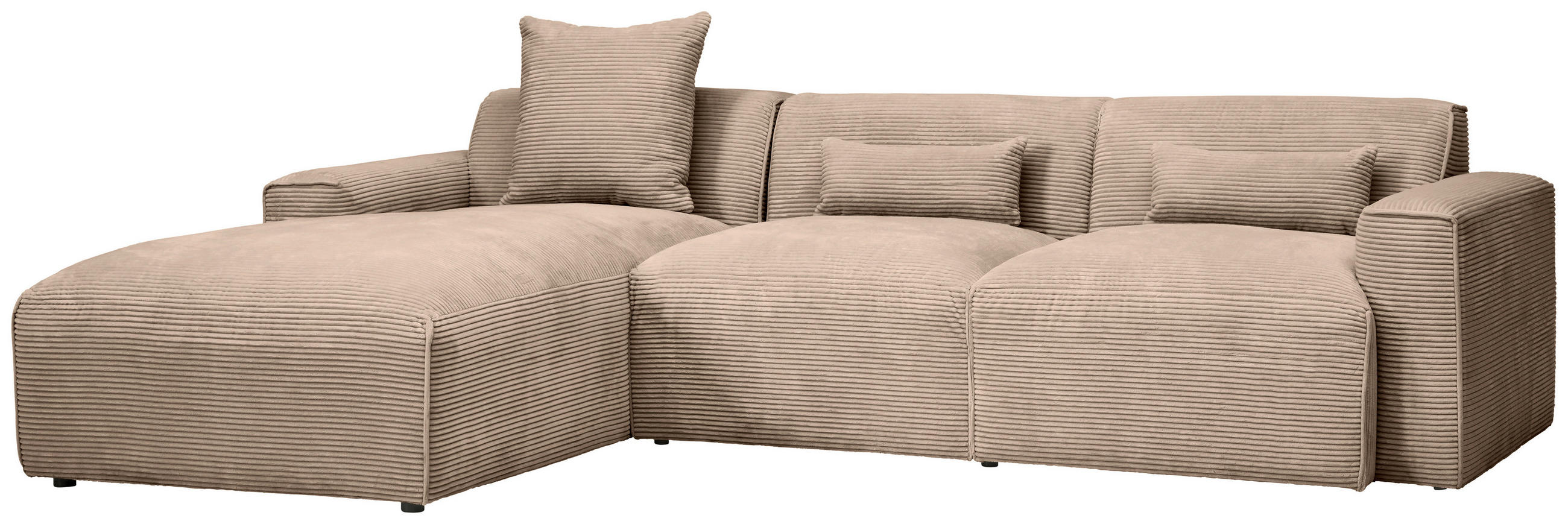 ECKSOFA Hellbraun Cord  - Hellbraun/Schwarz, Design, Kunststoff/Textil (196/303cm) - Livetastic