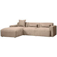 ECKSOFA Hellbraun Cord  - Hellbraun/Schwarz, Design, Kunststoff/Textil (196/303cm) - Livetastic
