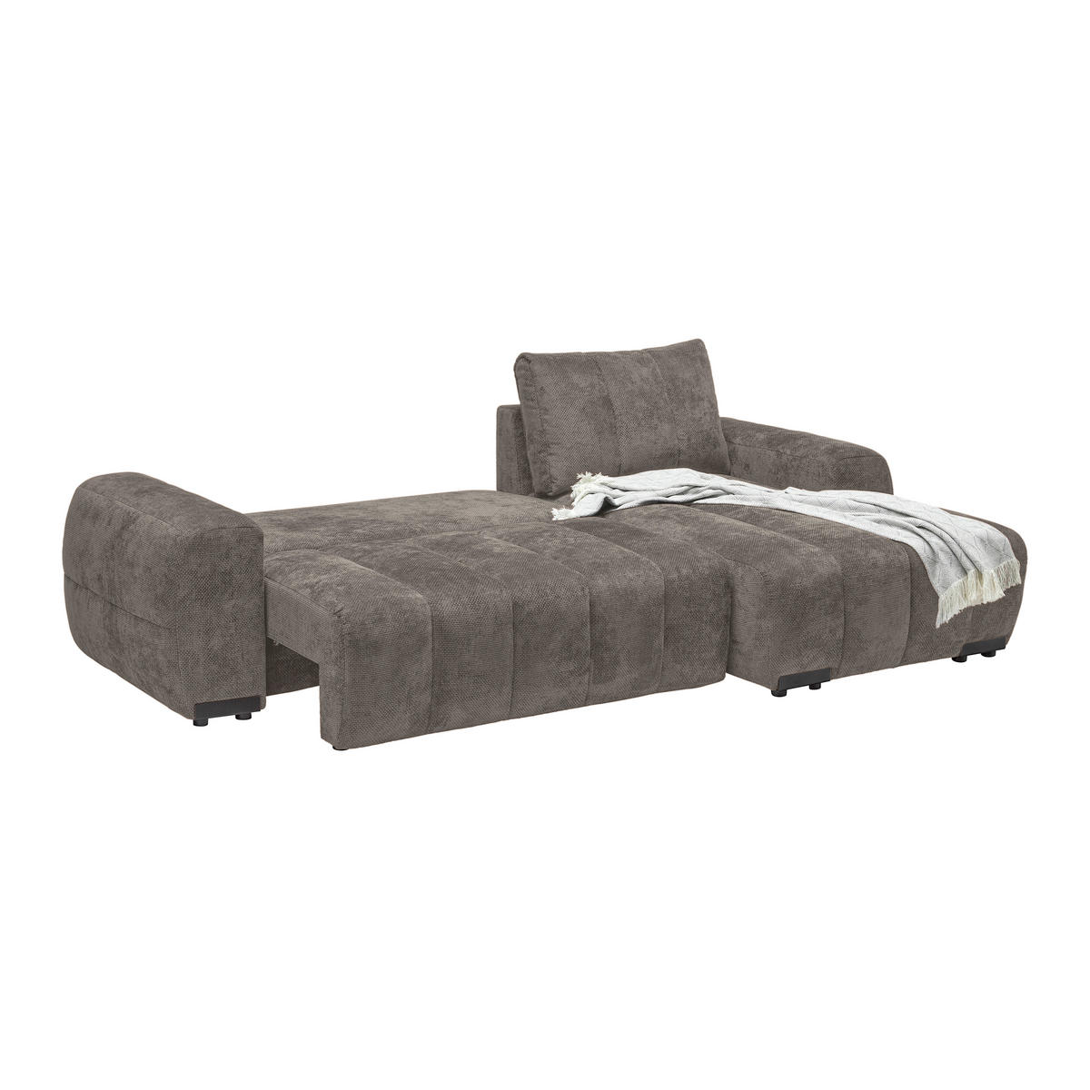 ECKSOFA Flachgewebe Graubraun  - Schwarz Hochglanz/Graubraun, Modern, Textil/Metall (273/93/166cm) - MID.YOU