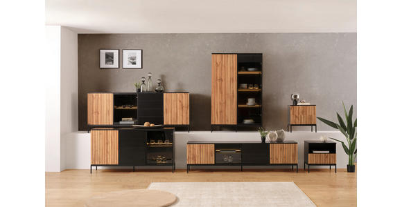 SIDEBOARD  in 205,8/81/38 cm  - Eiche Wotan/Schwarz, KONVENTIONELL, Glas/Holzwerkstoff (205,8/81/38cm) - Xora