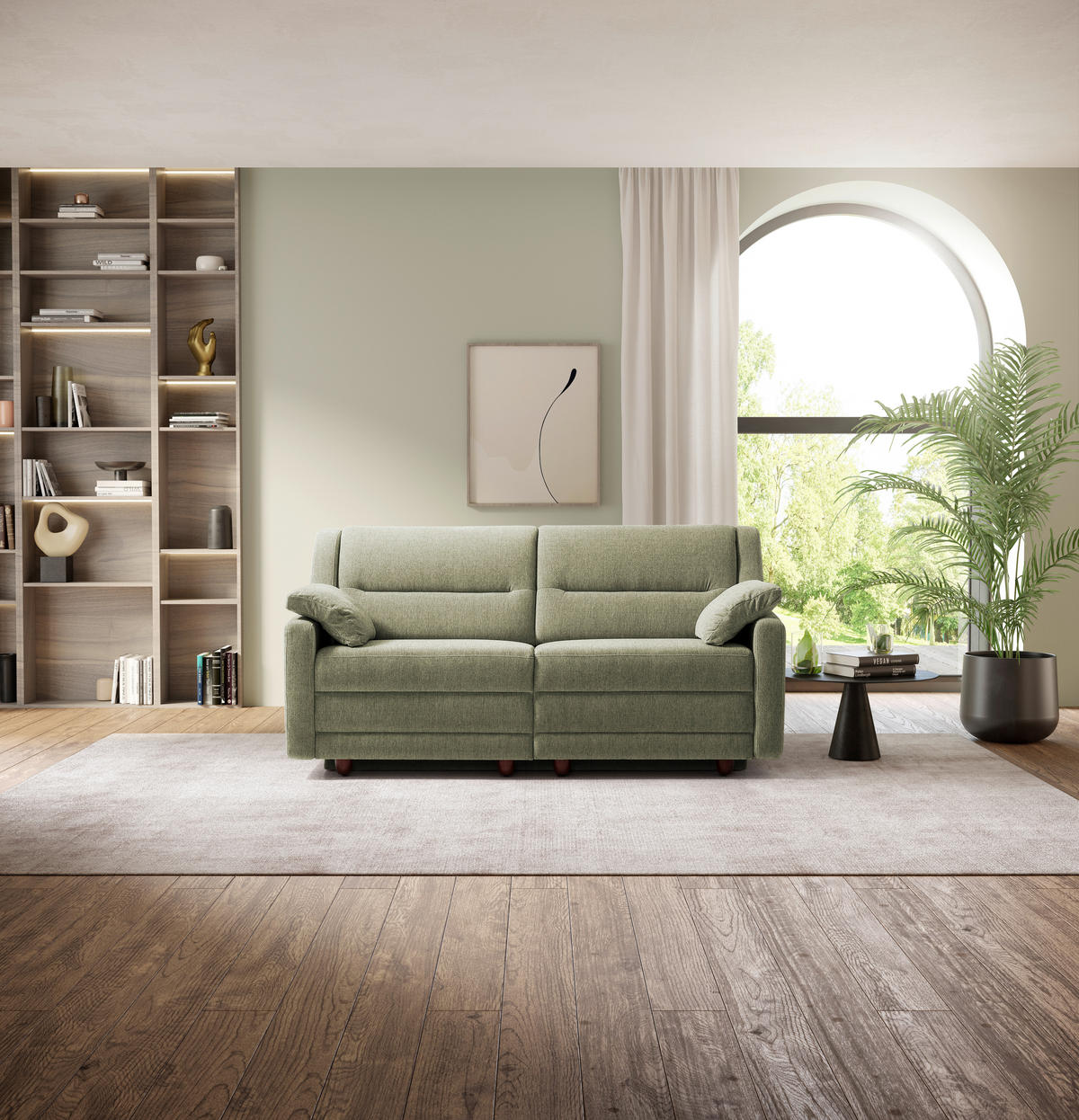 SCHLAFSOFA in Textil Olivgrün  - Buchefarben/Olivgrün, Konventionell, Holz/Textil (184/88/91cm) - Sedda