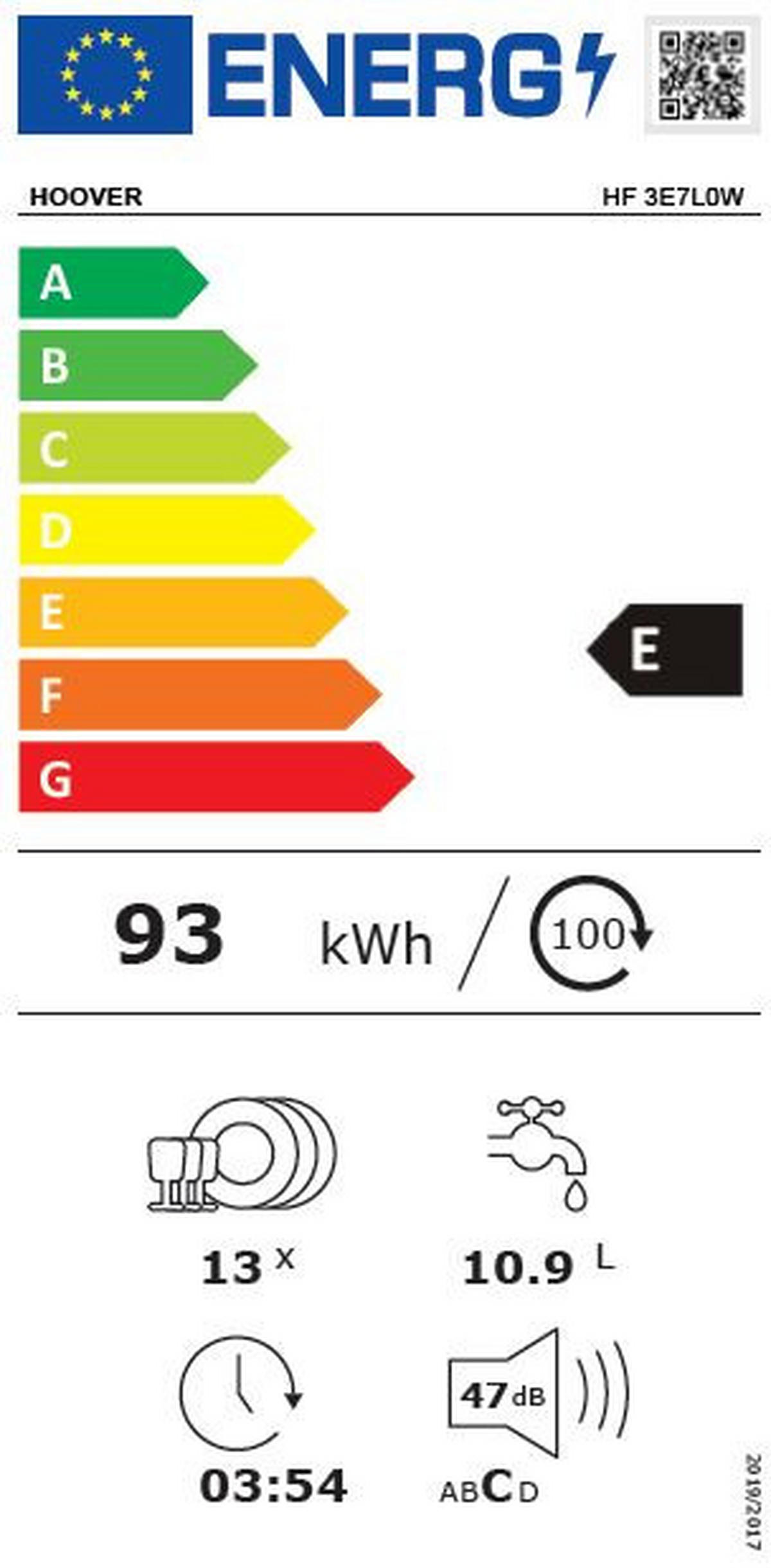 GESCHIRRSPÜLER HF3E7L0W  - Weiß, Basics (60,0/85,0/60,0cm) - Hoover