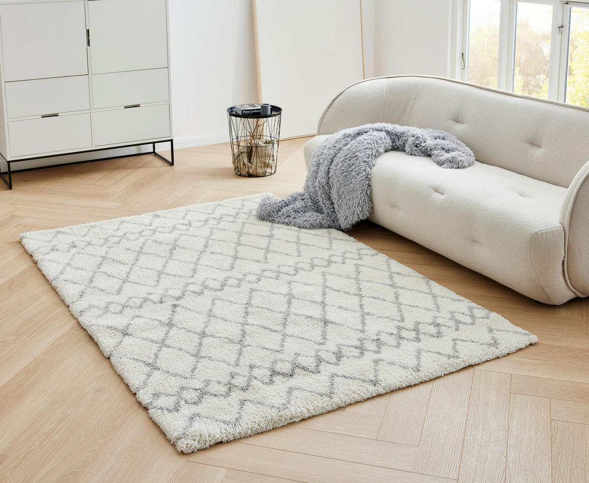 HOCHFLORTEPPICH 133/190 cm Grau, Weiß  - Weiß/Grau, Design, Naturmaterialien/Textil (133/190cm) - Novel