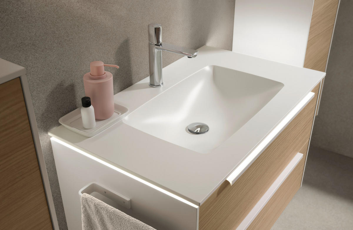 BADEZIMMER 3-teilig  in 80,5 cm  - Eichefarben/Weiß, Design, Holzwerkstoff/Stein (80,5cm) - Musterring