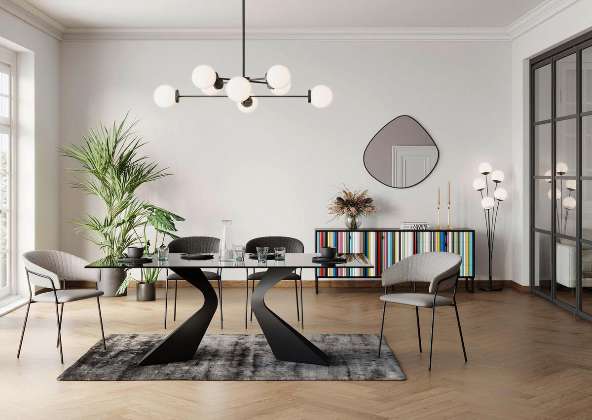 ESSTISCH in Metall, Glas 200/100/75 cm  - Schwarz, Basics, Glas/Metall (200/100/75cm) - Kare-Design