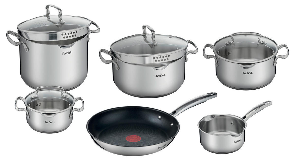 FŐZŐEDÉNYKÉSZLET 10 részes  - nemesacél, Basics, Üveg/fém (34/28/54cm) - Tefal