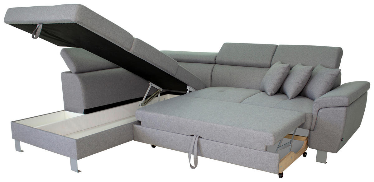 ECKSOFA in Webstoff Hellgrau  - Silberfarben/Hellgrau, Design, Textil/Metall (226/257cm) - Xora