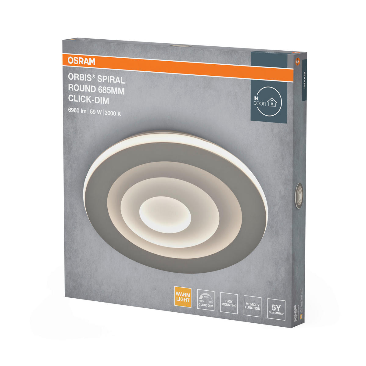 LED-DECKENLEUCHTE Orbis Spiral 68,5/5,6 cm   - Grau, Design, Kunststoff/Metall (68,5/5,6cm) - Osram