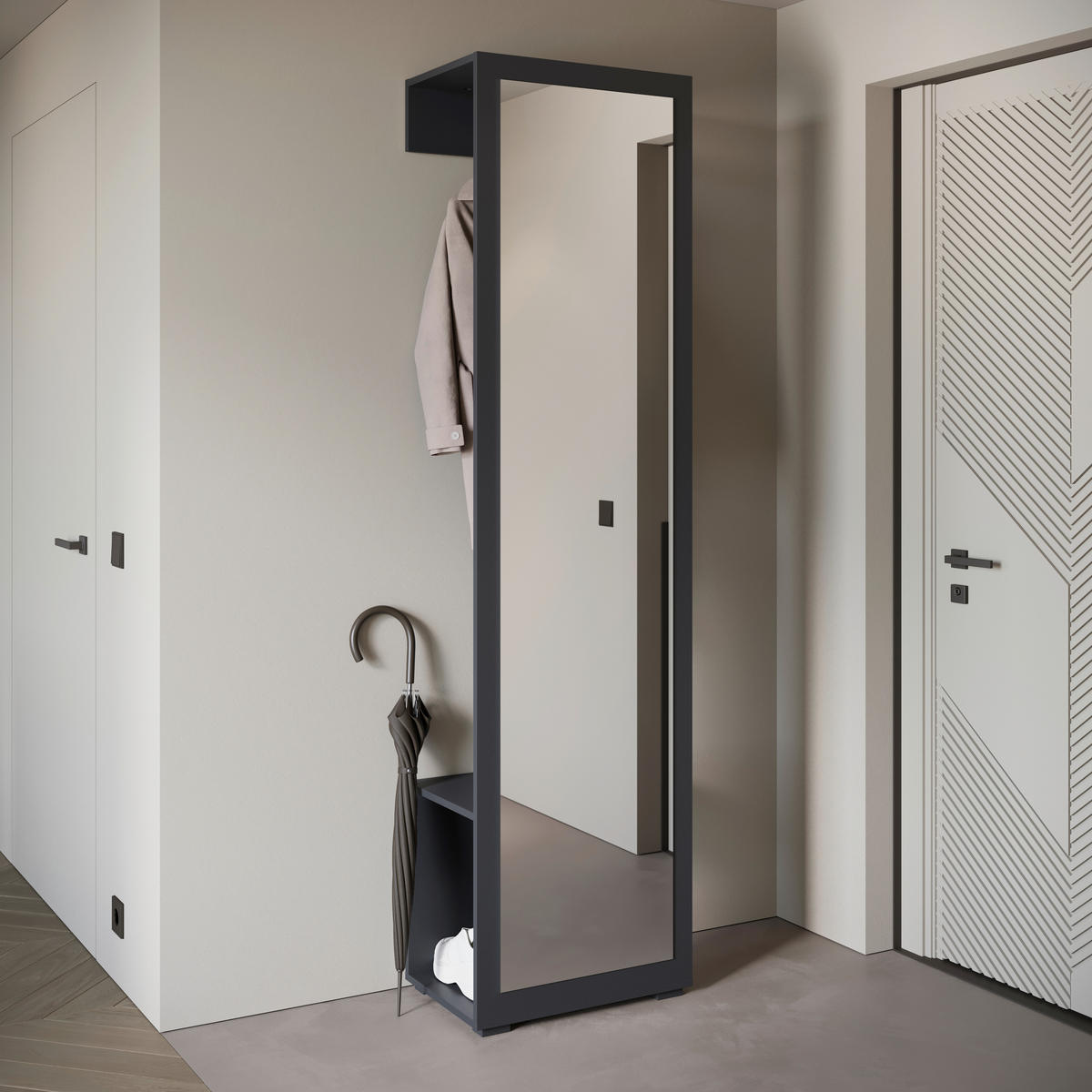 GARDEROBE 2-teilig  in 50/190/35 cm  - Schwarz, Basics, Holzwerkstoff (50/190/35cm) - P & B