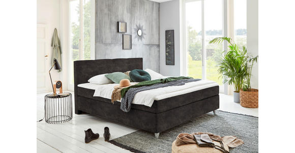 BOXSPRINGBETT 120/200 cm  in Graubraun  - Chromfarben/Graubraun, KONVENTIONELL, Kunststoff/Textil (120/200cm) - Hom`in