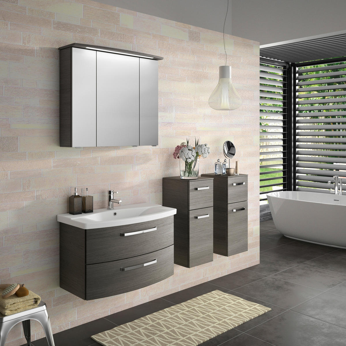 BADEZIMMER 3-teilig  in 84 cm  - Chromfarben/Graphitfarben, MODERN, Glas/Keramik (84cm) - Sadena
