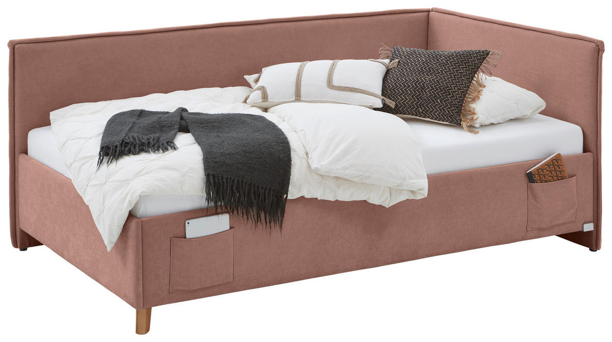 POLSTERLIEGE Flachgewebe Rosa  - Eichefarben/Birkefarben, KONVENTIONELL, Holz/Textil (120/200cm) - Stylife