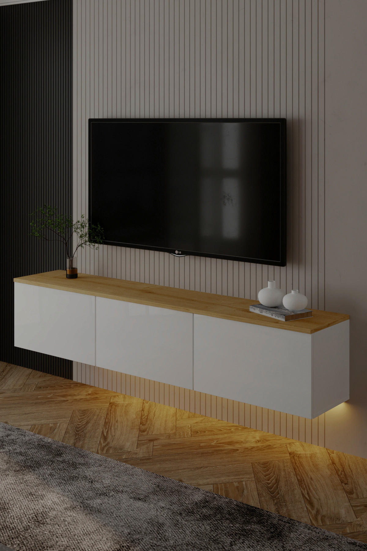 TV-BÄNK Neon TV-Möbel  i 160/35/32 cm  - vit/ekfärgad, Design, trämaterial (160/35/32cm) - Livetastic