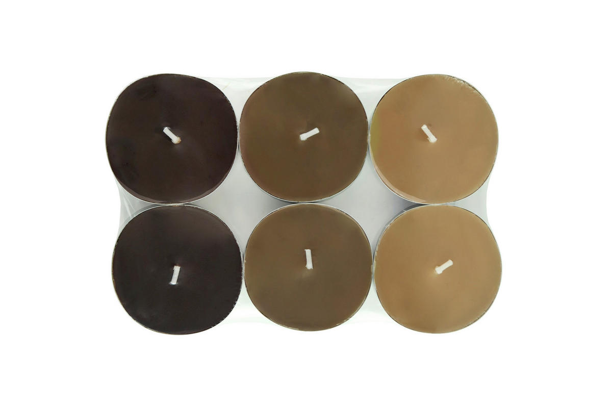 SADA ČAJOVÝCH SVÍČEK skořice, jablko  - tmavě hnědá/koňaková, Basics, kov/parafín (5,7/1,9cm) - Ambia Home