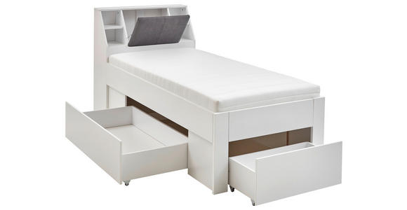 STAURAUMBETT 90/200 cm in Weiß - Weiß/Grau, KONVENTIONELL, Holzwerkstoff/Textil (90/200cm) - Carryhome