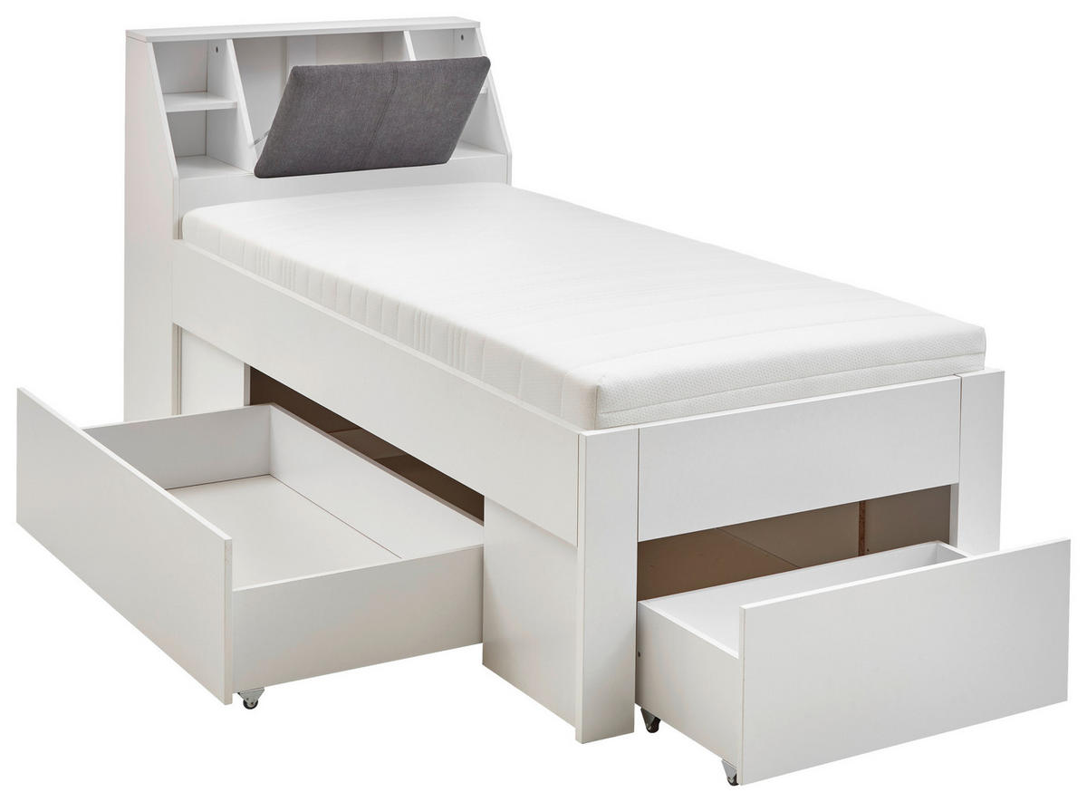 POSTEĽ S ÚLOŽNÝM PRIESTOROM, 90/200 cm biela - sivá/biela, Konventionell, kompozitné drevo/textil (90/200cm) - Carryhome