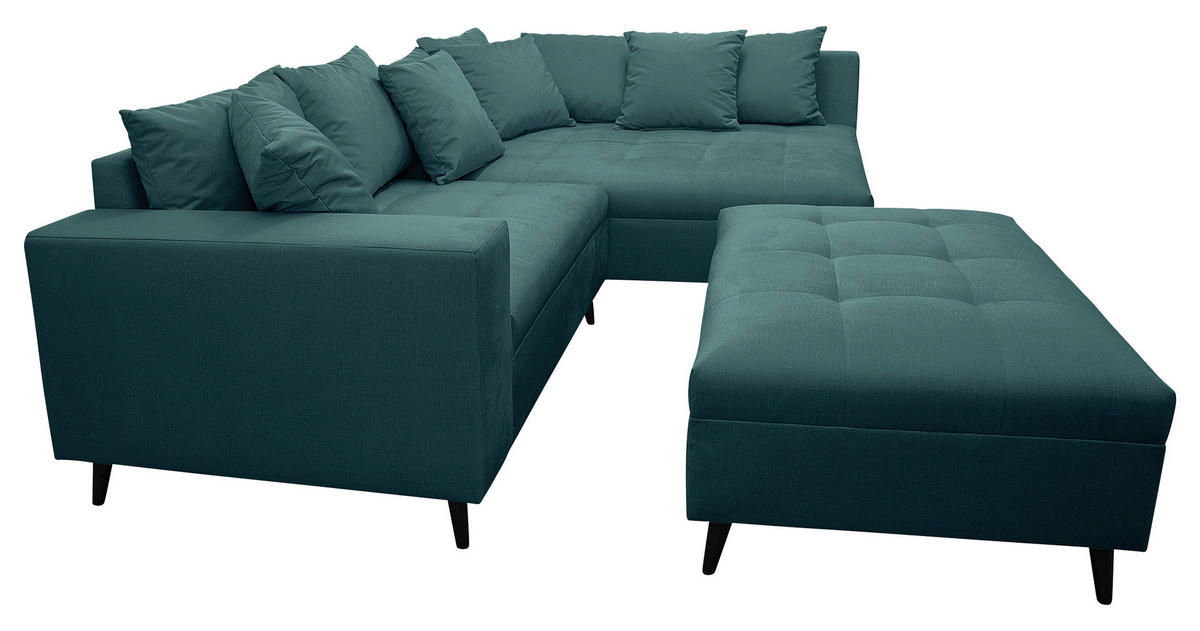 Ecksofa inkl. Hocker, mikrovlakna barve petroleja  - barve petroleja/črna, Design, tekstil/les (247/174cm) - MID.YOU