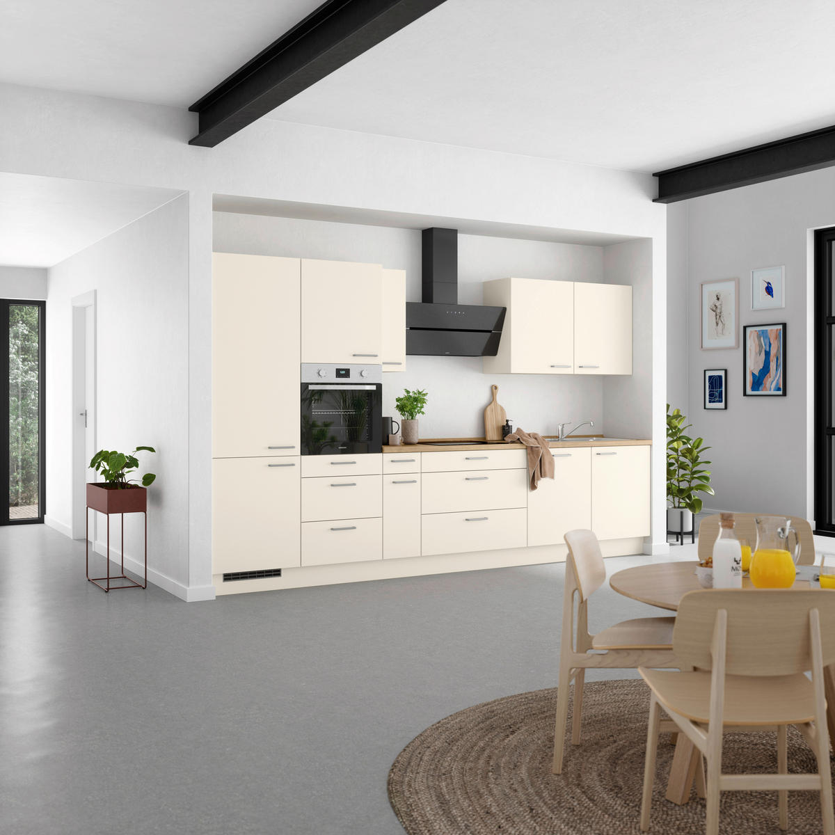 KÜCHENLEERBLOCK 360 cm   in Eichefarben, Magnolie  - Edelstahlfarben/Eichefarben, MODERN, Holzwerkstoff/Metall (360cm) - Nobilia