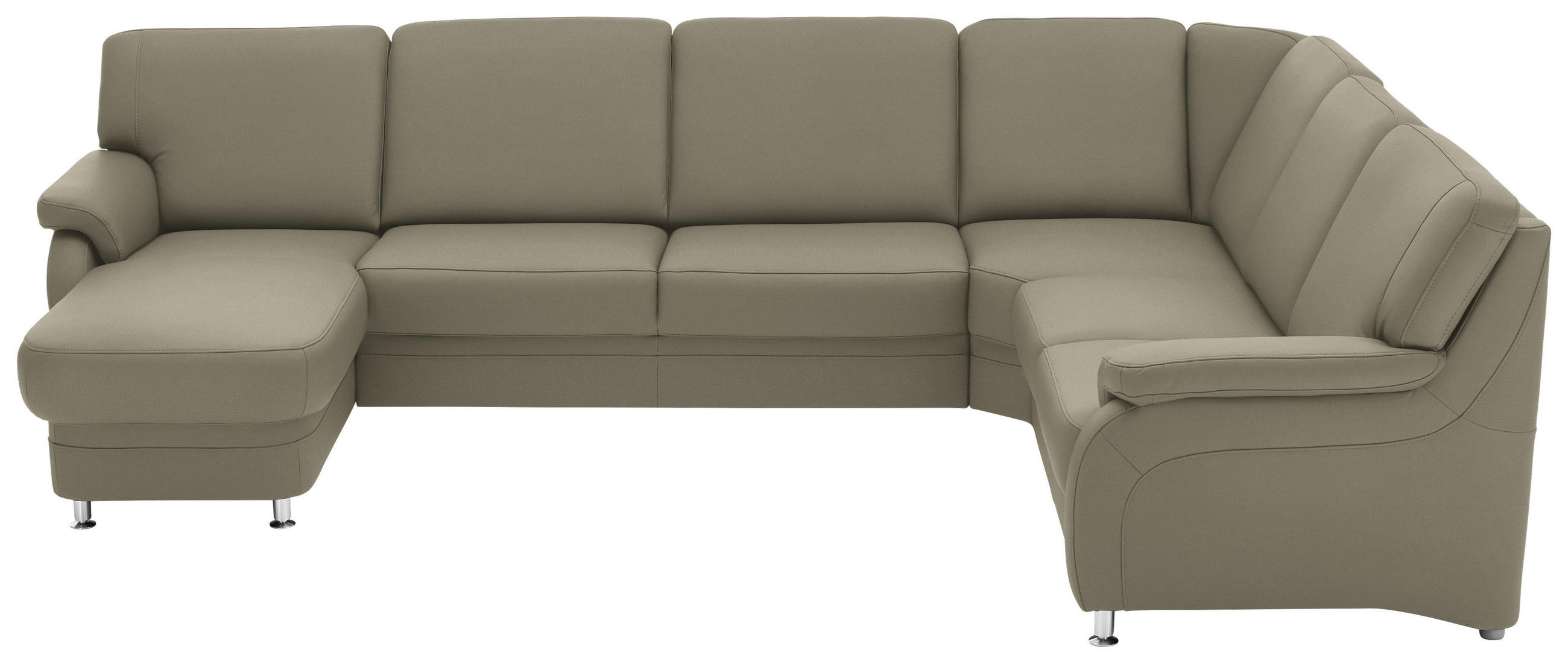 WOHNLANDSCHAFT  in Echtleder Ecru  - Ecru/Alufarben, KONVENTIONELL, Leder/Metall (165/329/239cm) - Beldomo Premium