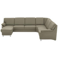 WOHNLANDSCHAFT  in Echtleder Ecru  - Ecru/Alufarben, KONVENTIONELL, Leder/Metall (165/329/239cm) - Beldomo Premium