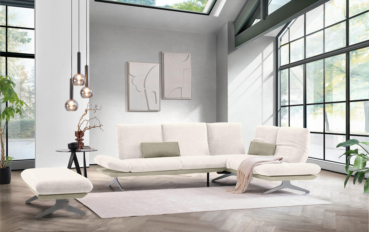 ECKSOFA in Flachgewebe Creme, Beige  277/209 cm  - Edelstahlfarben/Beige, Design, Textil/Metall (277/209cm) - Koinor