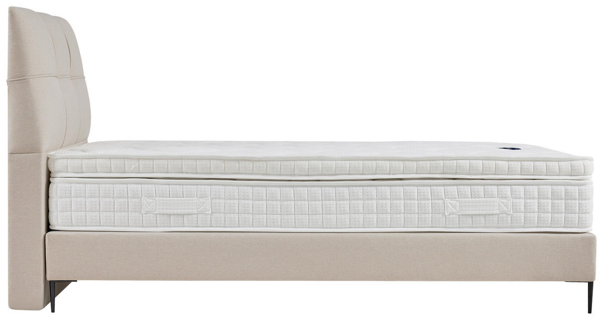 BOXSPRINGBETT 140/200 cm,  in Creme, Matratze, gepolstertes Kopfteil, Topper, H2 = mittel  - Creme/Schwarz, MODERN, Holzwerkstoff/Textil (140/200cm) - MID.YOU